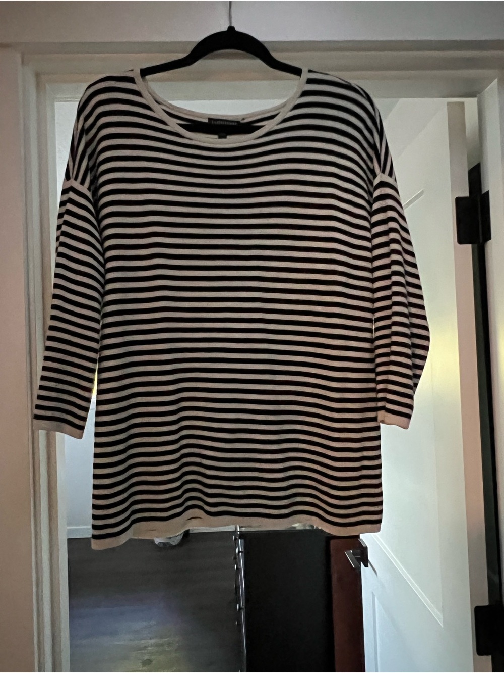 Eileen Fisher Silk/Cotton Knit Boatneck Top - Black & White